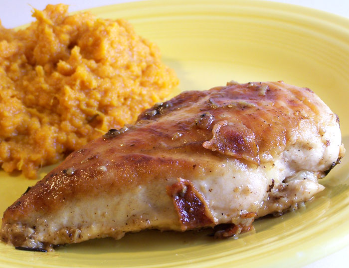 Bacon and Rosemary Chicken with Maple Mashed Sweet Potatoes