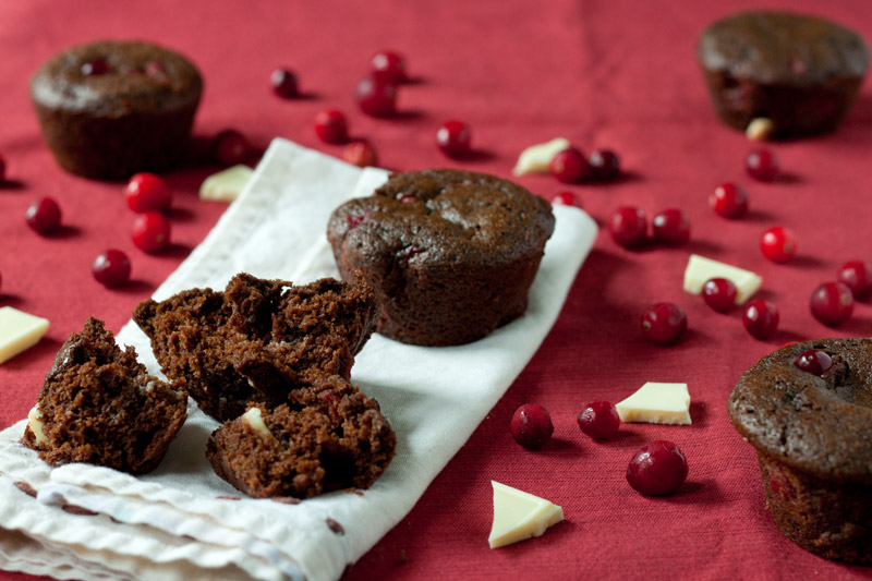 Double Chocolate Cranberry Gingerbread Muffins