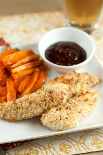 Spicy "Fried" Chicken Tenders with Glazed Sweet Potatoes