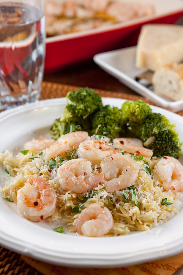 Spicy Garlic Roasted Shrimp on Lemon-Parmesan Orzo